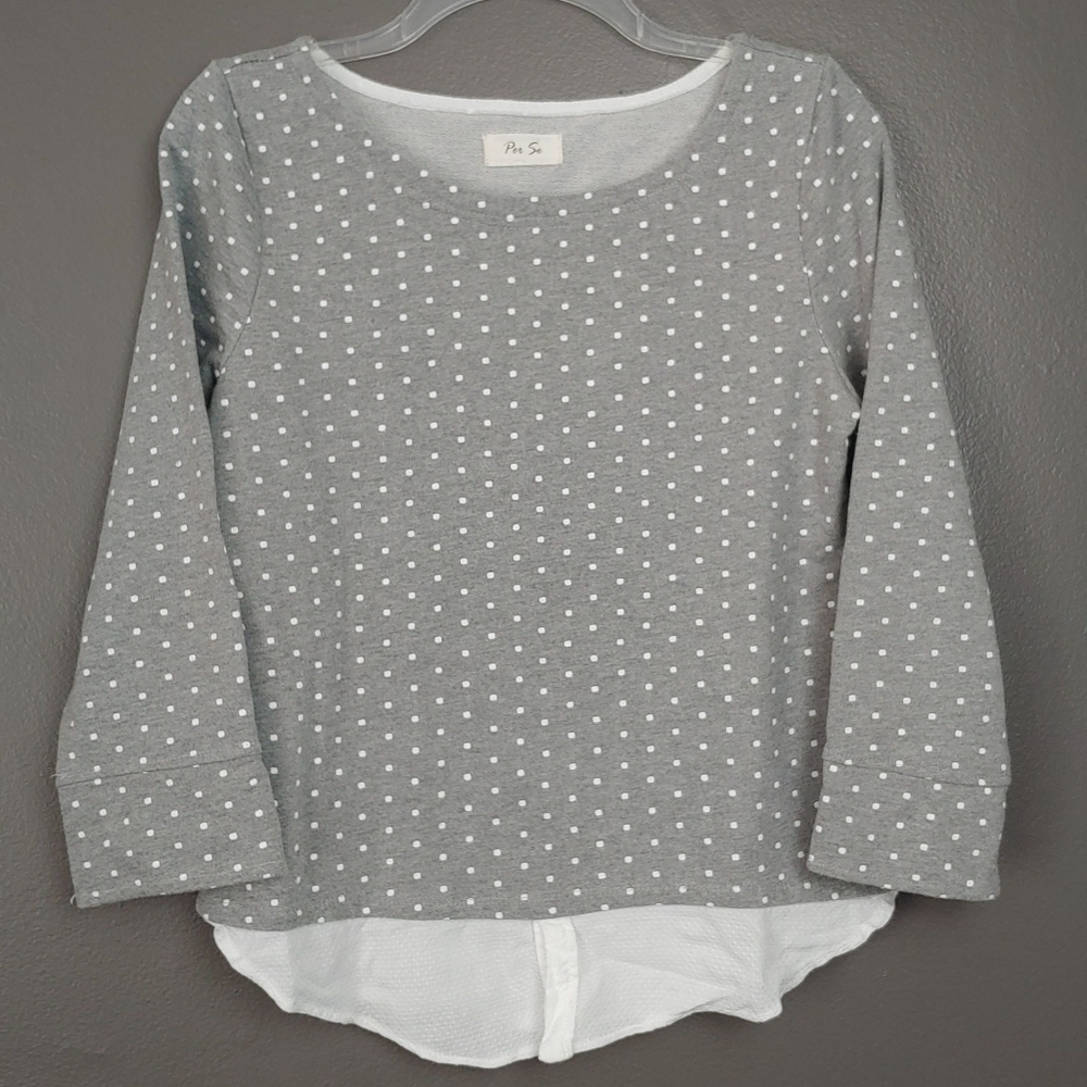 Per Se polka dot layered light sweatshirt gray M